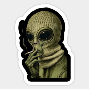 Chill Alien in a Knit Balaclava – Space Out in Style Sticker